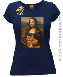 Mona Lisa z kotem - Koszulka damska granat 