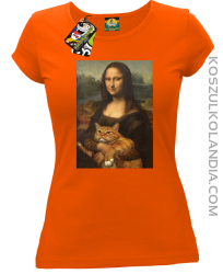 Mona Lisa z kotem - Koszulka damska pomarańcz 