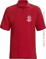 Keep calm and Love Cats Czarny Kot Filuś - Koszulka męska Polo czerwona 