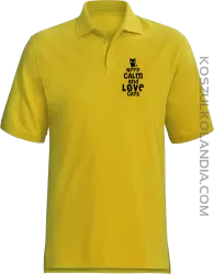 Keep calm and Love Cats Czarny Kot Filuś - Koszulka męska Polo żółta 