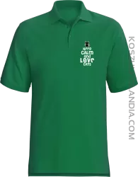 Keep calm and Love Cats Czarny Kot Filuś - Koszulka męska Polo zielona 