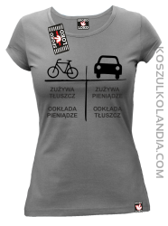 Auto-Rower Zużywa tłuszcz odkłada pieniądze - koszulka damska szara 