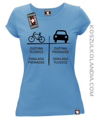 Auto-Rower Zużywa tłuszcz odkłada pieniądze - koszulka damska błękit 
