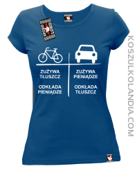 Auto-Rower Zużywa tłuszcz odkłada pieniądze - koszulka damska niebieski