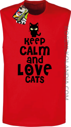 Keep calm and Love Cats Czarny Kot Filuś - Bezrękawnik męski czerwony 
