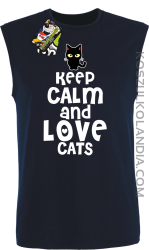 Keep calm and Love Cats Czarny Kot Filuś - Bezrękawnik męski granat