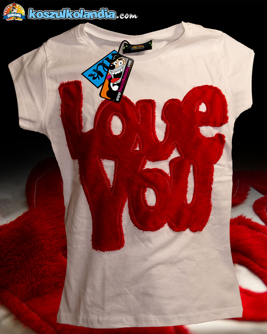 LOVE YOU koszulka made in KOSZULKOLANDIA Dzianina RED CZERWONA KOSZULKA